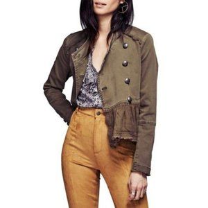 Free People Green Ruffle Hem Military Jacket S
